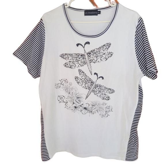 La Madona White and Black Short Sleeve Butterfly Top XL - Picture 2 of 6